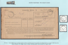 132256 1905 'PARCEL BILL' NORTH WESTERN TPO WITH 'NORTH.WESTERN.T.P.O/NIGHT.DOWN' DATE STAMP.