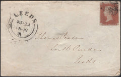133319 1842 MAIL HALIFAX TO LEEDS, WAFER SEAL WITH ITALIC 'F'.