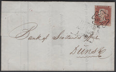 133644 1842 MAIL LAUDER TO DUNSE WITH 1D PL.17 (SG8) LETTERED BB IN STATE TWO (SPEC BS6h).