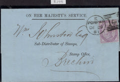 134175 1881 1D LILAC ON BLUED SAFETY PAPER (SG173g) ON COVER.