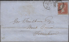 135048 1854 1D ARCHER EXPERIMENTAL PERFORATION PL.96 (SG16b)(DH) ON LETTER USED IN LONDON.