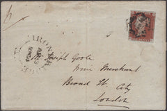 135129 1844 IRONBRIDGE SOLID CENTRE MALTESE CROSS USED ON COVER TO LONDON.