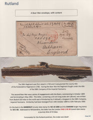 135261 1900 SOLDIER'S MAIL BOER WAR, SOUTH AFRICA TO OAKHAM, ENGLAND WITH ORIGINAL ENCLOSURE OF PART SNAKE SKIN.