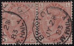 137998 1881 1S ORANGE-BROWN HORIZONTAL PAIR PL.13 (SG163) VERY FINE USED.