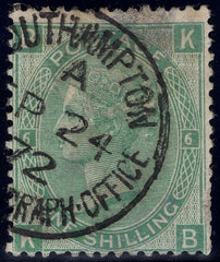 96528 1872 1S GREEN PL.6 LETTERED(SG117) KB CONSTANT VARIETY 'DOUBLE PLATE NUMBER AT RIGHT' (SPEC J106a)."D...