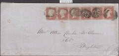 100808 - 1855 DIE 1 PL.198 S.C.14 (SG22) SIX EXAMPLES ON COVER LONDON TO BRIGHTON LETTERED EB EC ED EE EF EG.