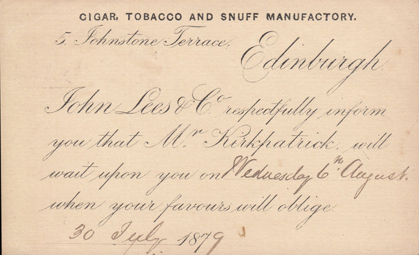 101363 - 1879 EDINBURGH DOTTED CIRCLE/½D BROWN POST CARD.