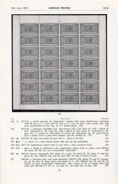101574 - ROBSON LOWE GREAT BRITAIN SPECIALISED AUCTION JUNE 1972.
