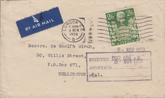 104098 - 1950 MAIL LONDON TO NEW ZEALAND/2/6 YELLOW-GREEN (SG476b).