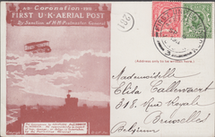 104364 - 1911 FIRST OFFICIAL U.K. AERIAL POST/LONDON POST CARD IN RED-BROWN TO BELGIUM.
