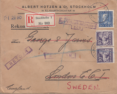 106244 - 1937 UNDELIVERED REGISTERED MAIL SWEDEN TO LONDON.