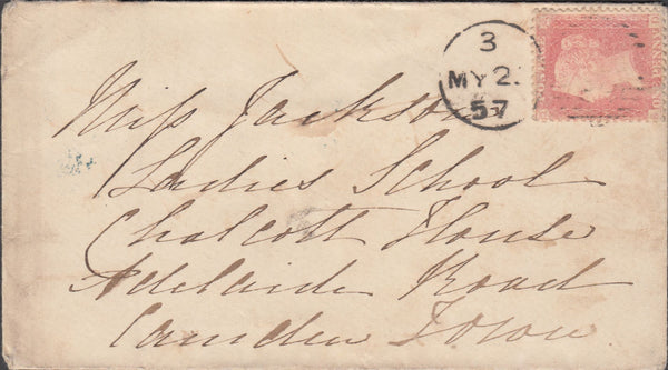 107289 - 1857 PL.38 (SD) PALE ROSE ON TRANSITIONAL PAPER ON COVER.