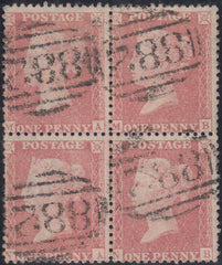 107320 - PL.36 TRANSITIONAL PAPER/PALE RED USED BLOCK OF FOUR (SPEC C9(3).