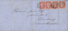 107330 - 1857 DIE 2 PL.47 PALE RED TRANSITIONAL SHADE x 4 ON COVER (C9(3).