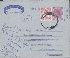 109097 - 1960 AEROGRAMME HONG KONG TO UK TO NIGERIA.