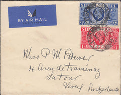 109907 - 1935 AIR MAIL RAYLEIGH TO SWITZERLAND/KGV SILVER JUBILEE ISSUE.