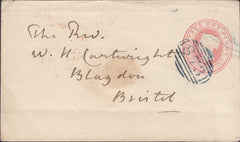 110284 - "873" NUMERAL OF WEYMOUTH IN BLUE ON 1D PINK ENVELOPE.
