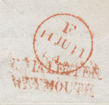 110291 - 1840 "INDIA LETTER WEYMOUTH" HAND STAMP IN RED.