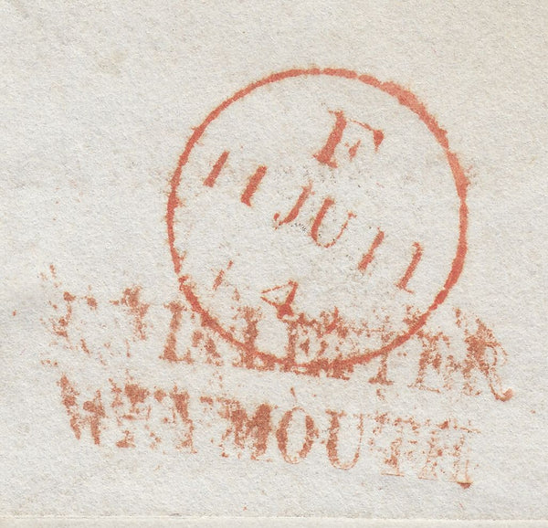 110291 - 1840 "INDIA LETTER WEYMOUTH" HAND STAMP IN RED.