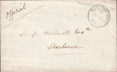 110431 - 1861 "OFFICIAL" MAIL USED LOCALLY WITHIN SHERBORNE UNPAID.