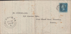 111007 - 1841 2D BLUE PL.3 (SG14)(QE) ON COVER WIMBORNE TO LONDON.