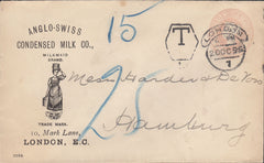 111339 - 1896 MAIL LONDON TO HAMBURG/"CONDENSED MILK CO." ADVERT.
