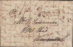 111373 - 1820 "GUERNSEY" SCROLL ON NAVAL MAIL TO WEYMOUTH.