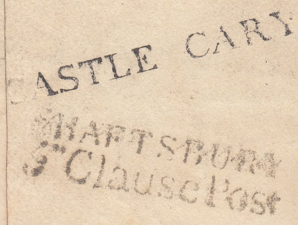 111594 - 1826 "SHAFTSBURY 5" CLAUSE POST" HAND STAMP TYPE 50 (DT466)/"CASTLE CARY" HAND STAMP (SO323).