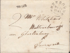 111631 - 1843 "TOO LATE" HAND STAMP OF SHERBORNE (DT533).