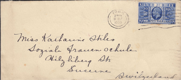 112272 - 1935 MAIL YORK TO SWITZERLAND 2½D SILVER JUBILEE (SG456).