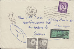 112513 1964 UNDERPAID MAIL KENDAL TO SWEDEN.