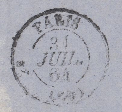 113124 1864 MAIL LONDON TO PARIS/LATE FEE/1D PL.78 (GF)(SG43).