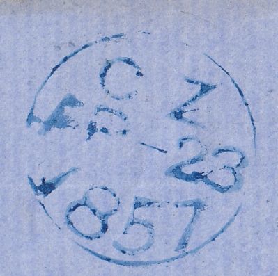 114255 1857 DIE 2 1D PL.40 ORANGE-BROWN ON BLUED PAPER (SG29 SPEC C8(5) ON COVER.