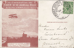 114460 1911 FIRST OFFICIAL U.K. AERIAL POST/LONDON POST CARD IN RED-BROWN TO CARDIFF.