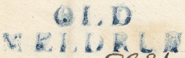 115284 1833 SCOTLAND/"OLD MEDRUM" TWO LINE HAND STAMP IN BLUE.