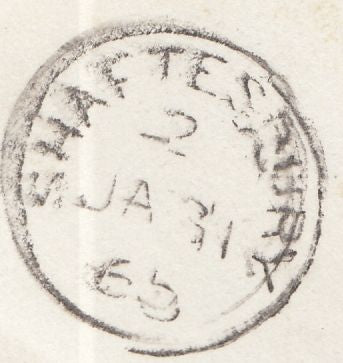 115349 1865 'TOO LATE' HAND STAMP OF SHAFTESBURY ON COVER.