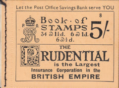 115595 1932 KGV 5/- BOOKLET (BB34) BLOCK CYPHER/ADVERT PANE "TELEPHONE SERVICE/AIR MAILS" (NB15a(9).