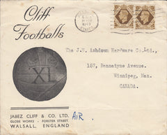 115667 1949 FOOTBALL ADVERTISING ON MAIL WALSALL TO CANADA.