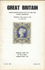 115818 "GREAT BRITAIN HAND PAINTED ESSAYS FOR THE 1884-1892 STAMP COMMITTEE" ROBSON LOWE AUCTION JANUARY 1976.