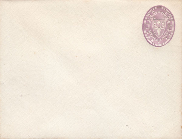 116048 1876 HERTFORD COLLEGE ENVELOPE WITH ½D EMBOSSED STAMP IN MAUVE.
