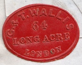 116859 1852 'G AND T. WALLIS 64 LONG ACRE LONDON' WAFER SEAL ON LETTER TO LUDLOW.