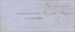 117206 1859 PRINTED WRAPPER WITH NOTICE OF OBJECTION TO VOTE, 'NOTICE' BOXED HAND STAMP AND '3' CHARGE MARK.