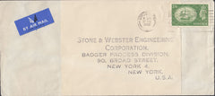 117917 1953 AIR MAIL LONDON TO NEW YORK WITH 2/6 YELLOW-GREEN (SG509).