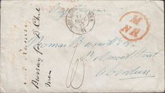 117935 1847 'M/NR' HAND STAMP IN RED OF THE GRAND NORTHERN RAILWAY ON COVER BOULOGNE TO ABERDEEN.