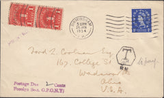 118480 1954 UNDERPAID PRINTED MATTER MAIL BIRMINGHAM TO OHIO USA.