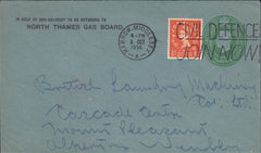 118619 1956 KGVI 1½D GREEN S.T.O. ENVELOPE/MIXED REIGNS.