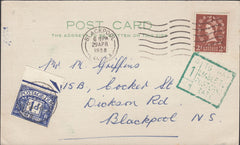 118817 1958 UNDERPAID MAIL USED IN BLACKPOOL.