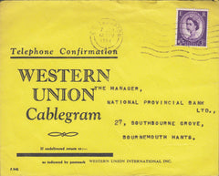 118840 1964 'WESTERN UNION CABLEGRAM' ENVELOPE IN YELLOW SOUTHAMPTON TO BOURNEMOUTH.