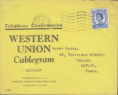 118841 1966 'WESTERN UNION CABLEGRAM' ENVELOPE IN YELLOW BRADFORD YORKS TO BATLEY.