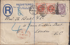 119895 1888 REGISTERED MAIL BRIDPORT (DORSET) TO LONDON.